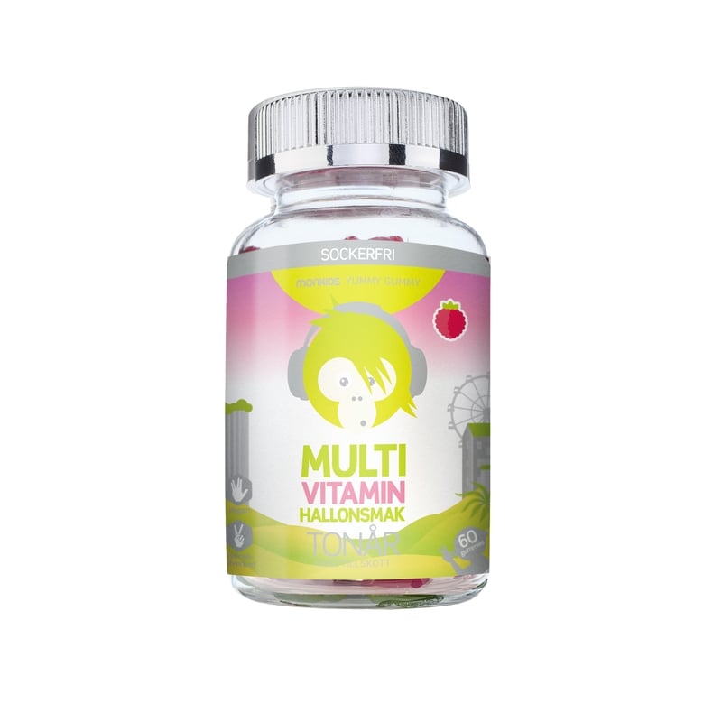 Monkids Multivitamin Sockerfri Tonår Hallon 