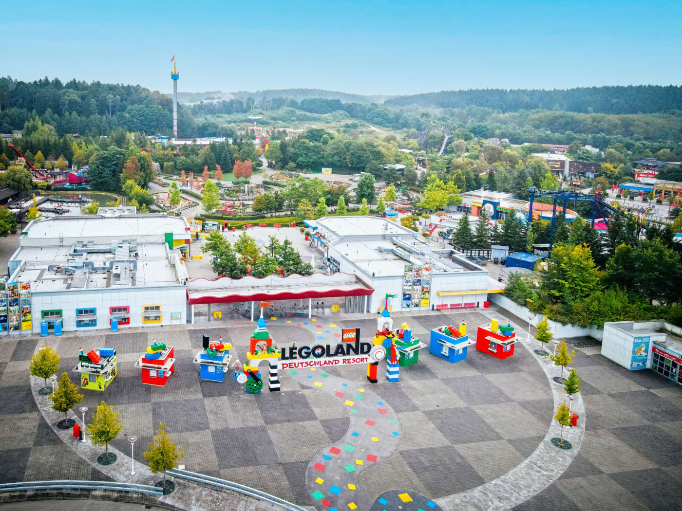 Aerial view of the entrance to Legoland Deutschland Resort in Günzburg, Bavaria