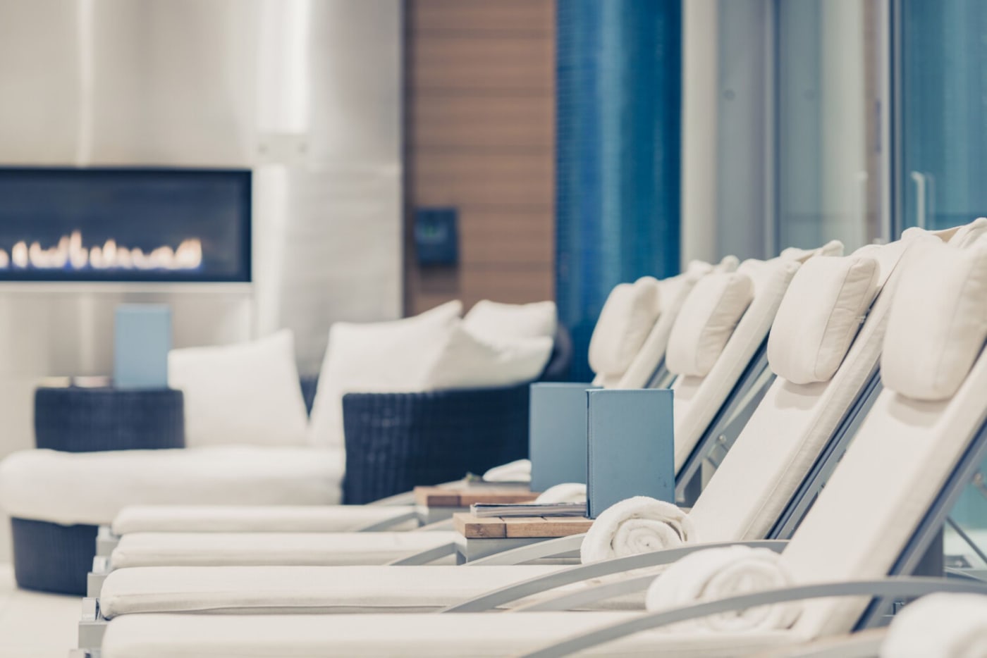 Loungers by the indoor saltwater pool at The Ritz-Carlton Montréal