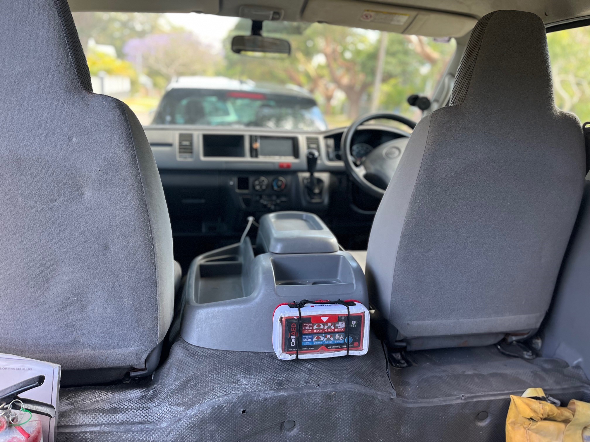 CellAED personal defibrillator showing in bus