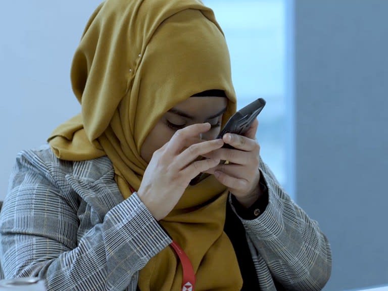 A customer using accessible HSBC banking services