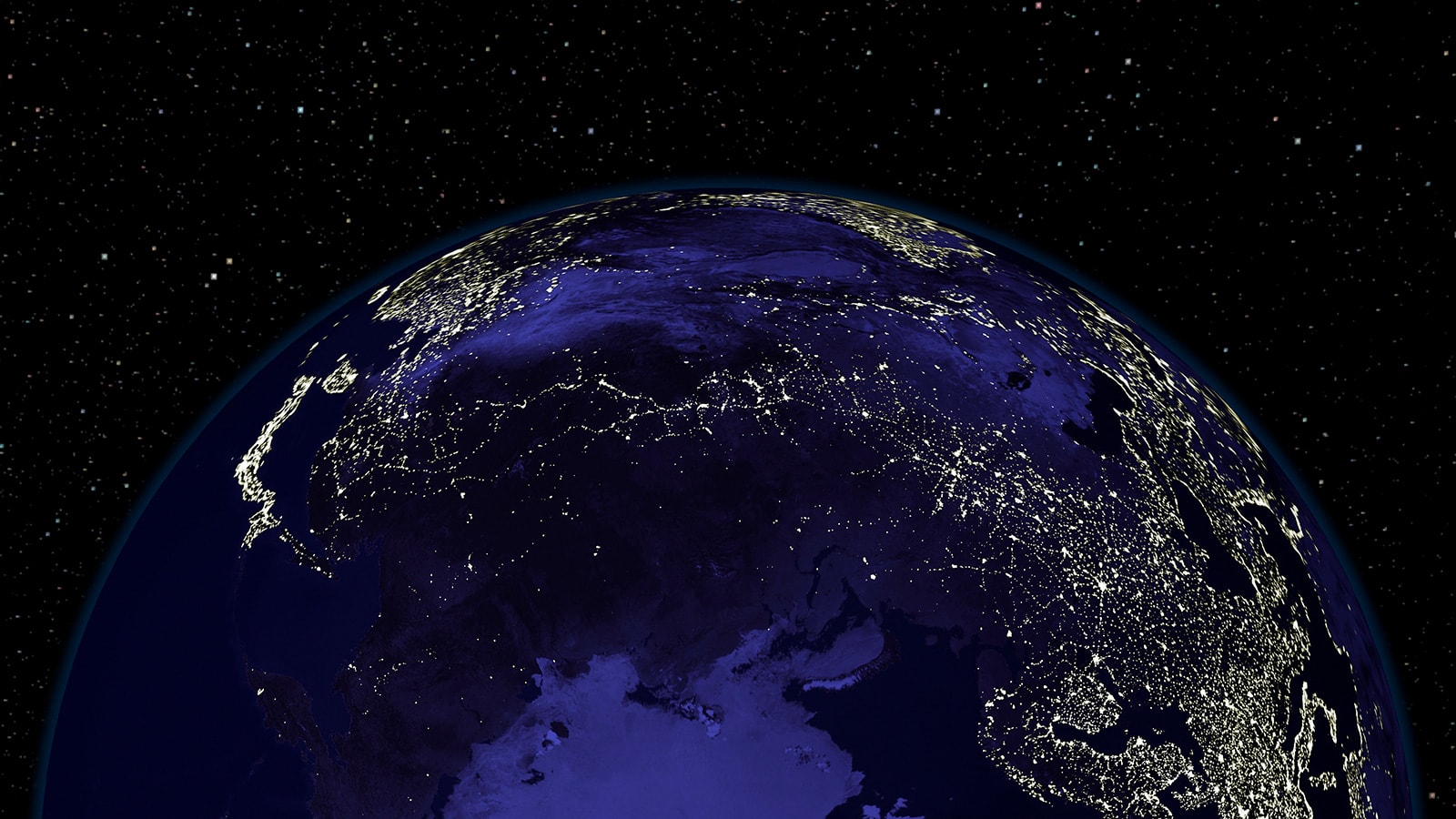A globe lit up at night showing global connections
