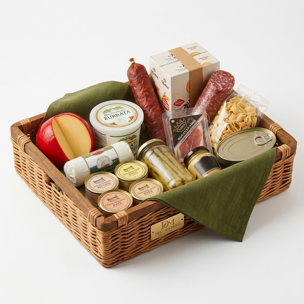 Canasta armada con productos de Deli Market Mérida