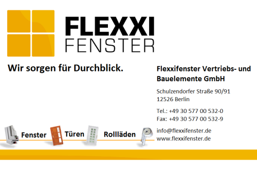 Logo der Firma Flexxifenster Vertriebs-und Bauelemente GmbH aus Berlin auf dem Branchenportal Bauunternehmen.org