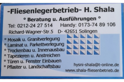 Logo der Firma Hysni Shala Fliesenlegerbetrieb aus Solingen auf dem Branchenportal Fliesenleger.net