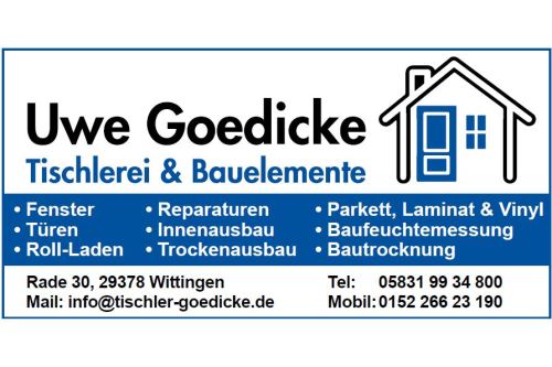 Logo der Firma Tischlerarbeiten & Bauelemente Uwe Goedicke aus Wittingen auf dem Branchenportal Tischler-Schreiner.org