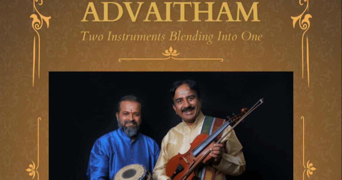 Advaitham concert poster: violinist Lalgudi Krishnan and mridangam artist B. Guru Raghavendra