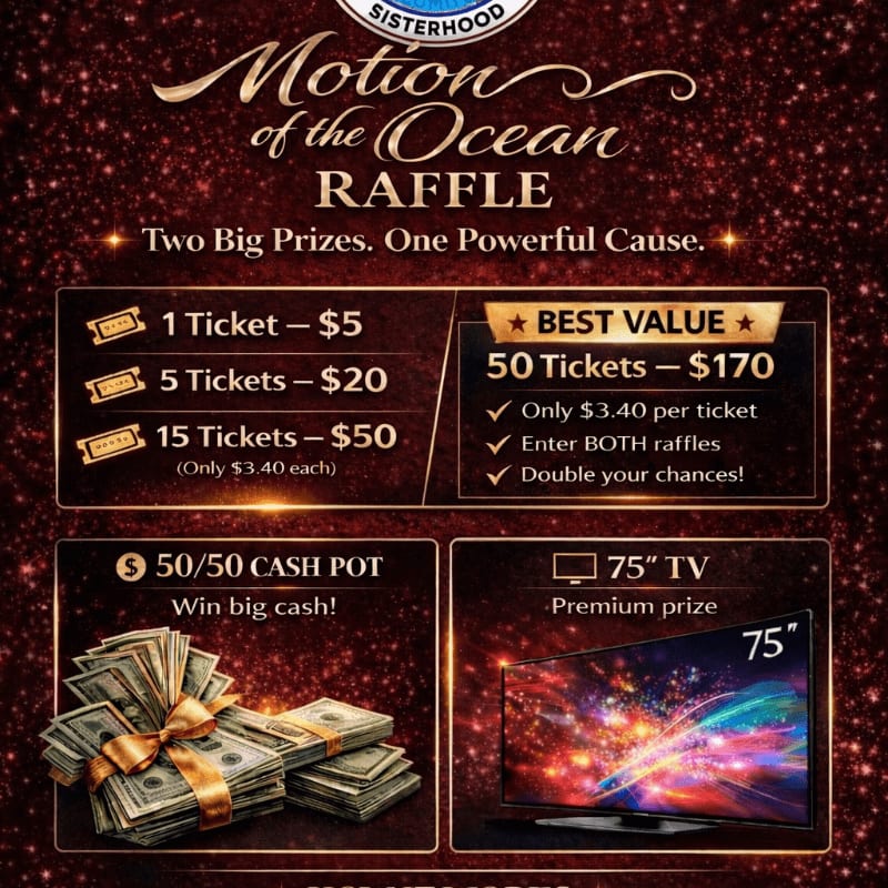 Motion of the Ocean Double Raffle (75 inch Tv and/or 50/50 Cash Pot ...