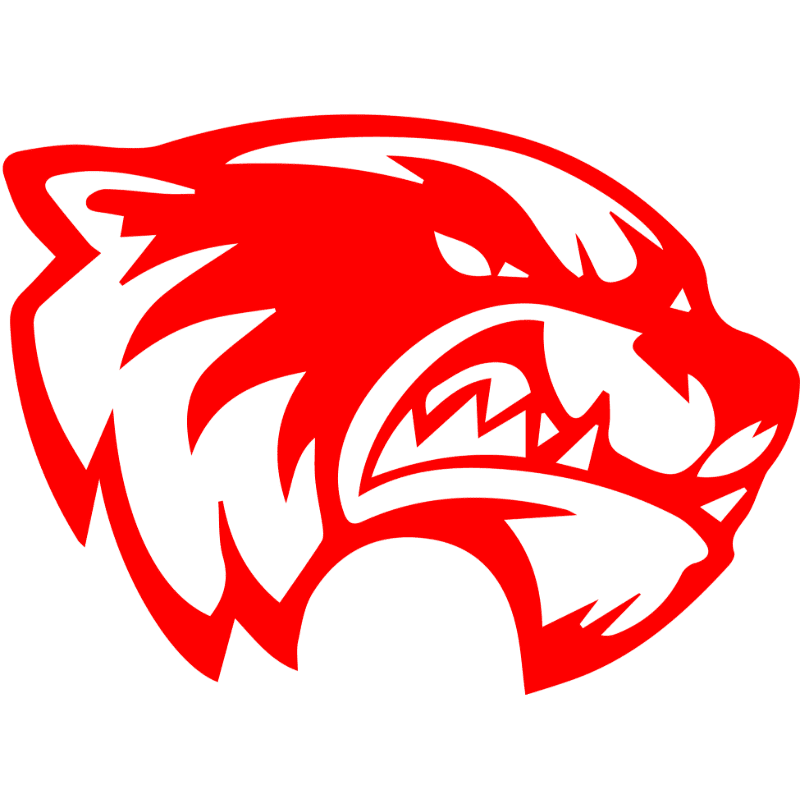 A fierce red tiger head with bared teeth is set against a plain white background.