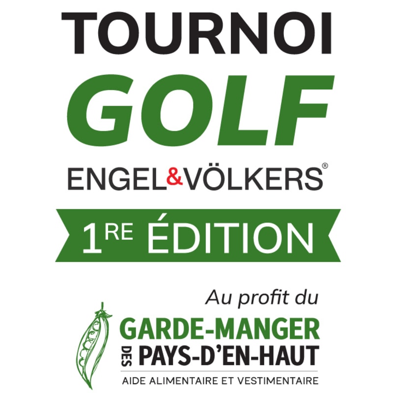 Black text at the top announces a golf tournament sponsored by Engel & Völkers, with a green banner below indicating the first edition, and a logo for a food bank at the bottom.