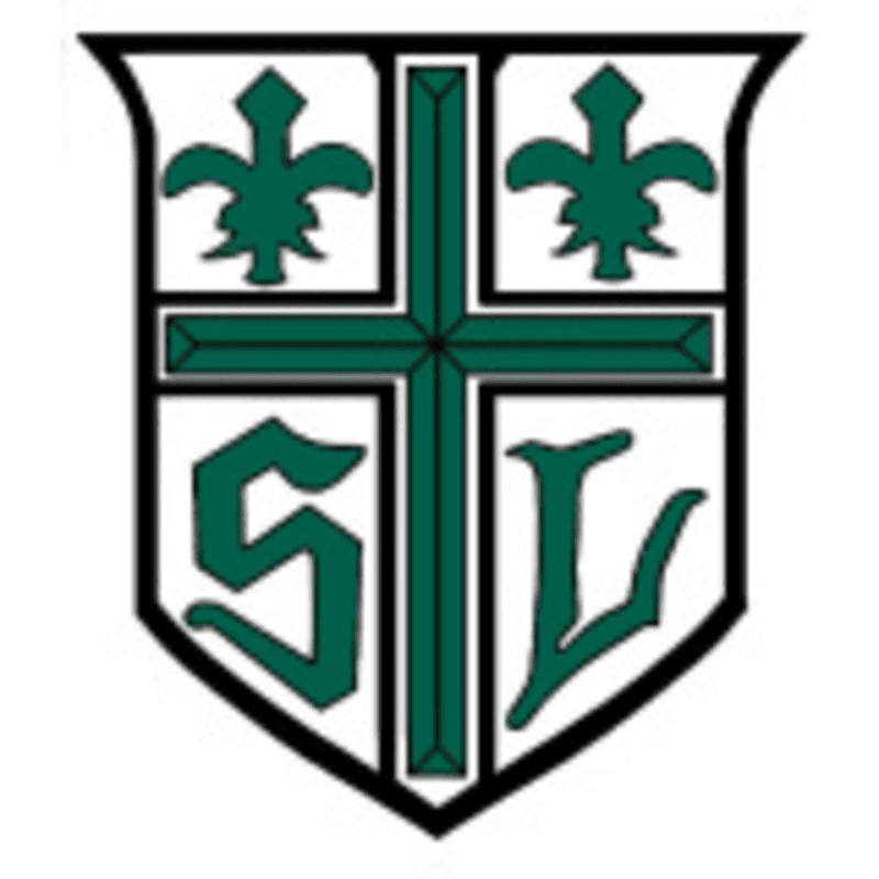 A green cross and two fleur-de-lis are superimposed on a white shield with the letters "S" and "V" in the foreground, against a plain white background.
