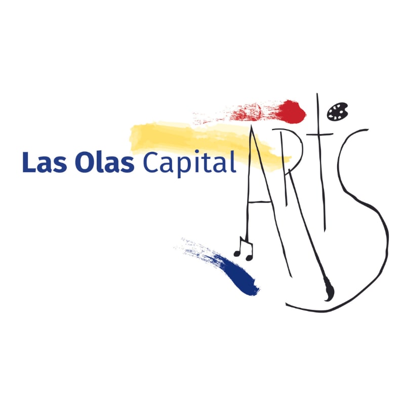 Colorful brushstrokes and musical notes accent the "Las Olas Capital ARTS" logo against a white background.