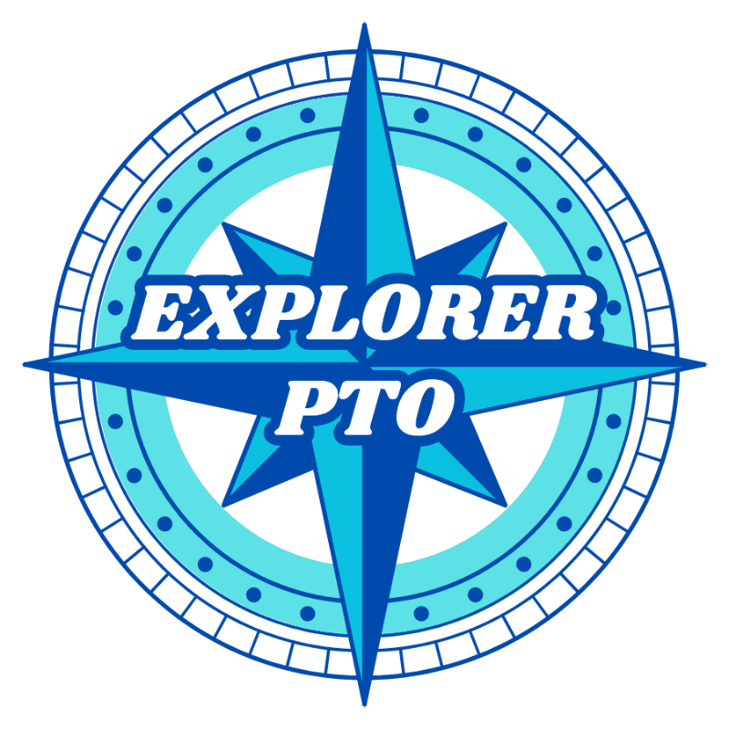 A blue and teal compass rose with "EXPLORER PTO" in white text is centered against a white background.