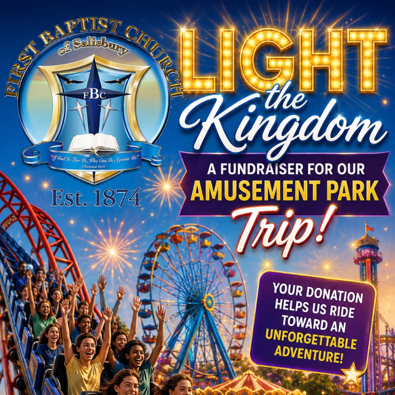 A roller coaster filled with excited people in the foreground is set against a vibrant amusement park background with fireworks and event text.