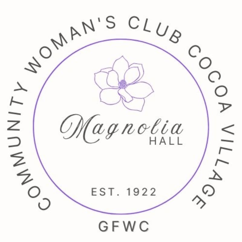 A purple circle encloses a stylized magnolia flower above the words "Magnolia Hall" and "EST. 1922" with "GFWC" below, all set against a white background.
