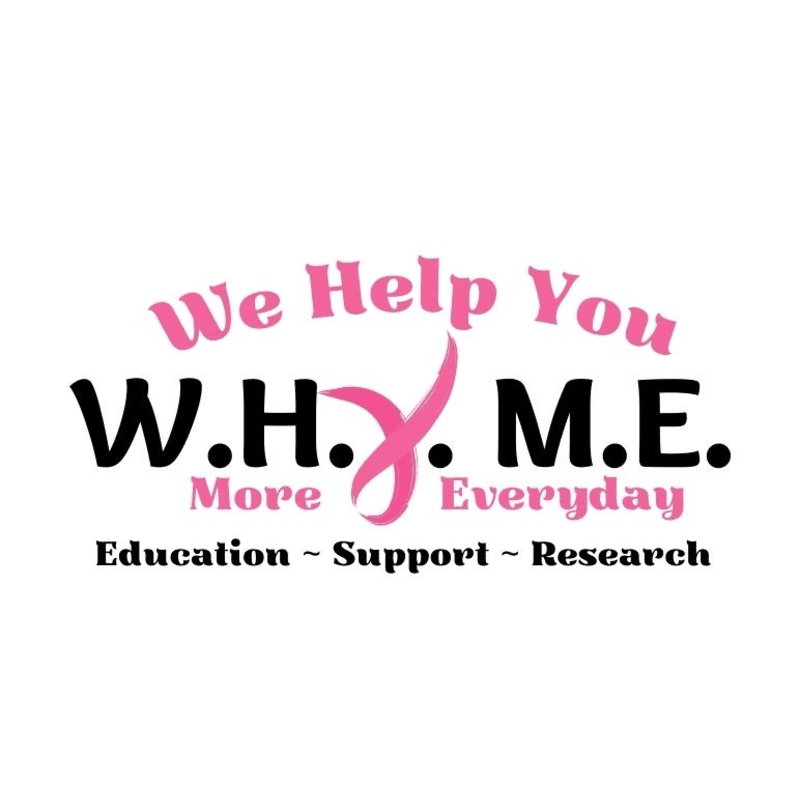 Pink text reading "We Help You" arches over "W.H.M.E." with a pink ribbon replacing the "Y" in "More," all set against a white background.