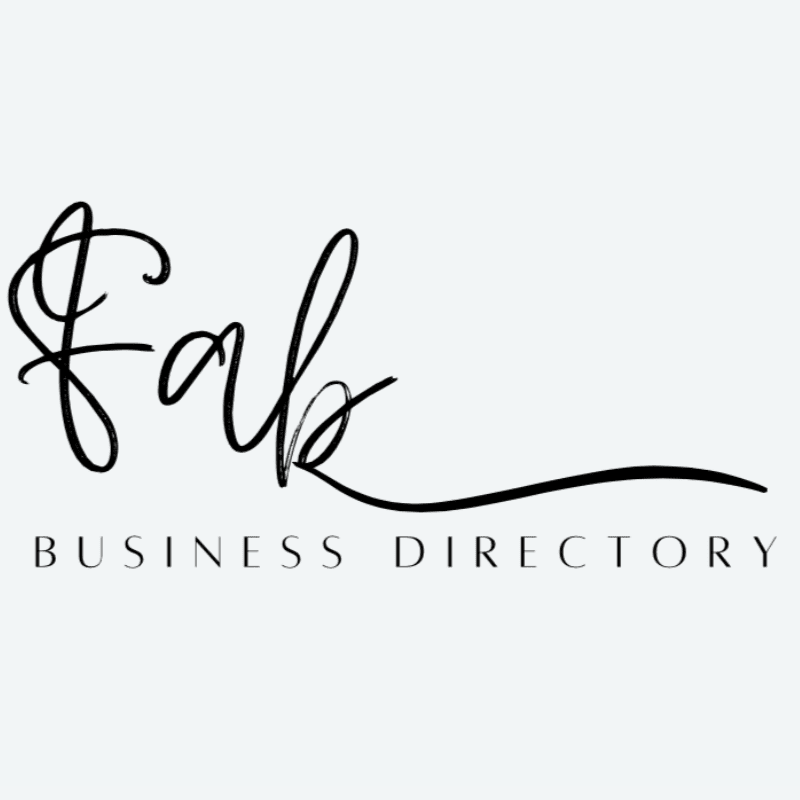 A stylized black cursive "Fab" is written above the words "BUSINESS DIRECTORY" on a light gray background.