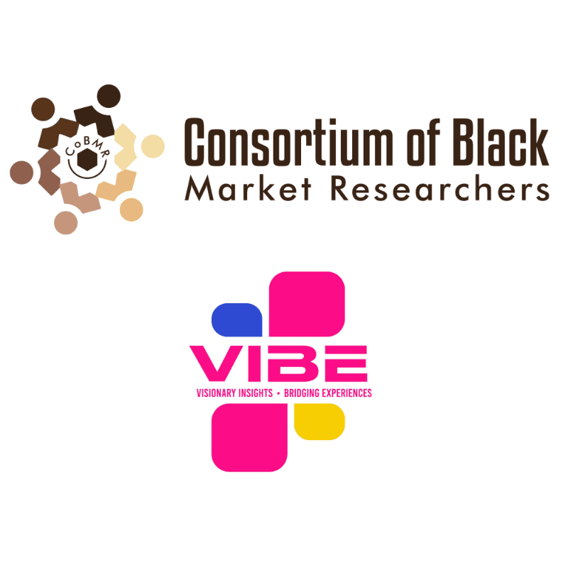 The foreground features a colorful logo with the word "VIBE" in large letters, while the background displays the "Consortium of Black Market Researchers" logo with a circular emblem.