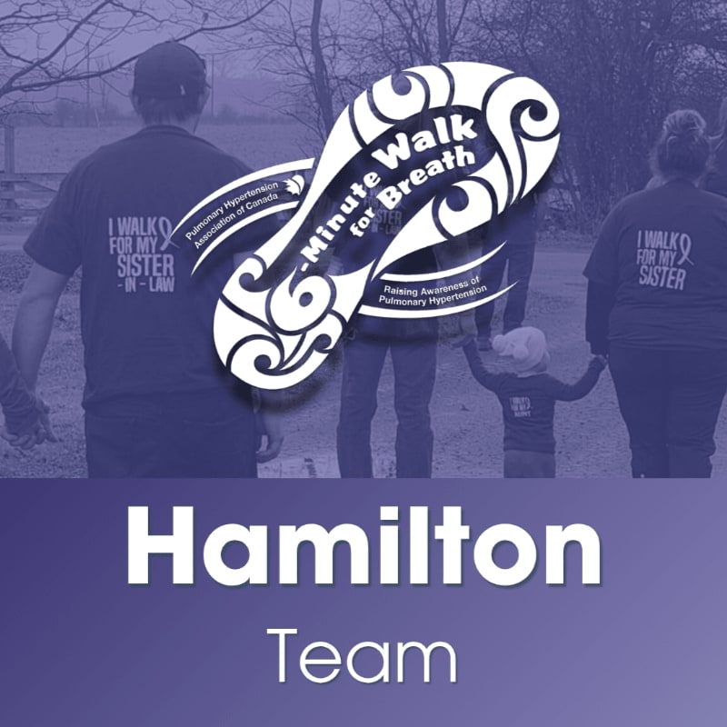 People in matching t-shirts participate in a walk for breath, with a logo and "Hamilton Team" text overlaying the background.