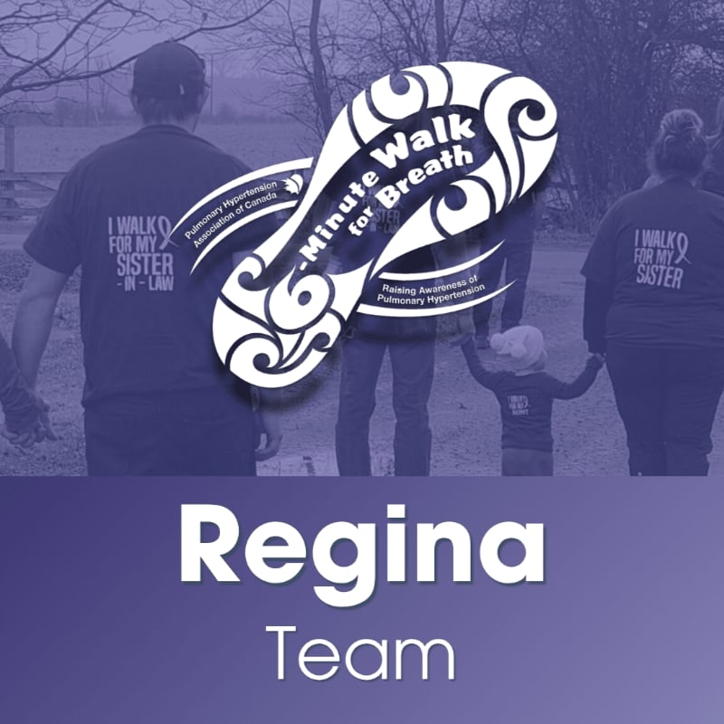 People in matching t-shirts walk together in a park, with a logo for a "Minute Walk for Breath" event superimposed.