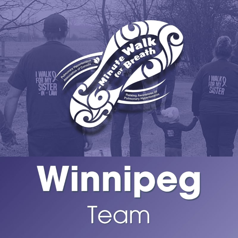 A group of people, some wearing "I WALK FOR MY SISTER" shirts, participate in a "-Minute Walk for Breath" event in Winnipeg, with a logo prominently displayed.