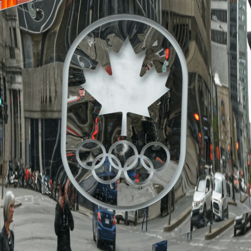a reflection of a canadian flag on a building