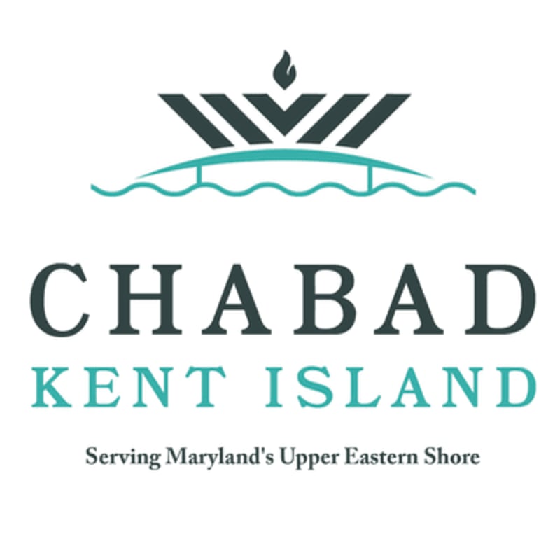 A logo with a stylized flame and bridge over water in the foreground, and the text "CHABAD KENT ISLAND Serving Maryland's Upper Eastern Shore" in the background.