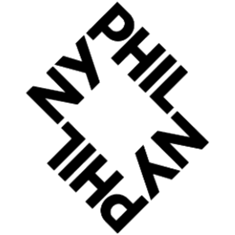 Black text spelling "NY PHIL" is arranged in a diamond shape against a white background.