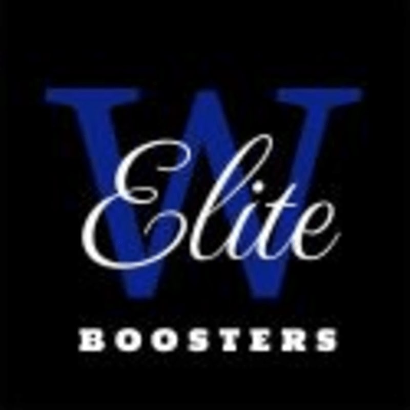 A large blue "W" with "Elite" in white script across it is set against a black background, with "BOOSTERS" in white block letters below.