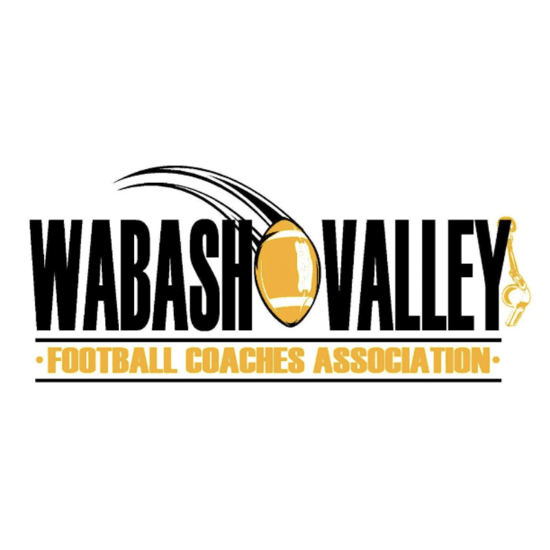 A football with motion lines streaks across the bold text "WABASH VALLEY" in the foreground, with "FOOTBALL COACHES ASSOCIATION" in smaller text below, all set against a white background.