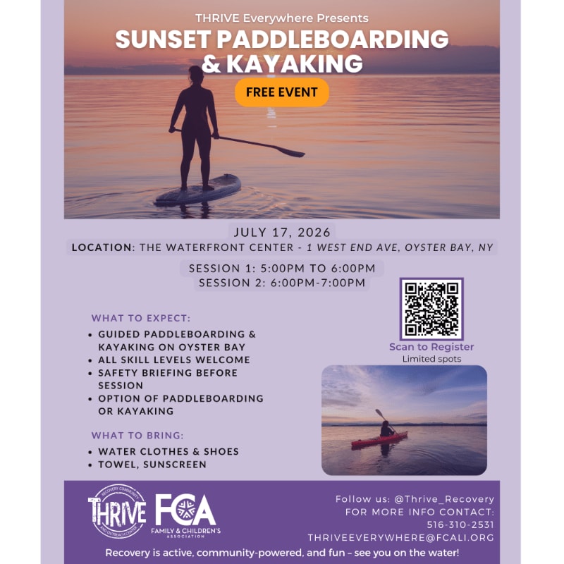 A silhouette of a person on a paddleboard stands against a sunset sky in the background, while a kayaker is pictured in the foreground.
