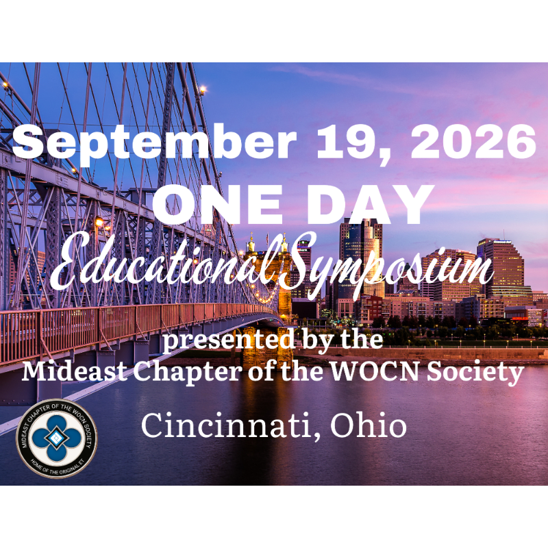 A suspension bridge in the foreground leads to a city skyline at dusk, with text overlaying the scene announcing an educational symposium.