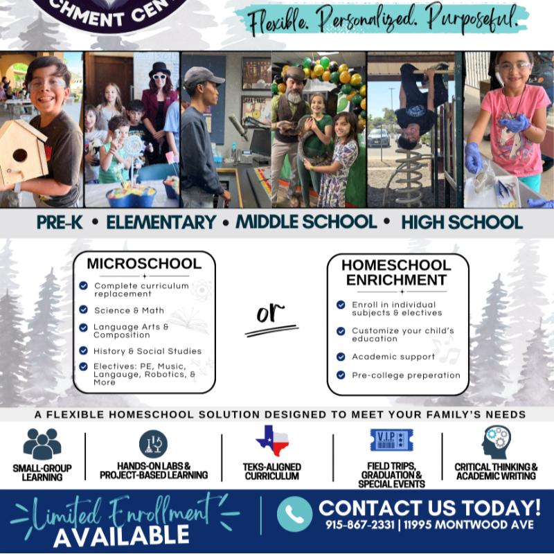A collage of children engaged in various educational activities is presented against a backdrop of trees and text promoting flexible, personalized, and purposeful learning options.