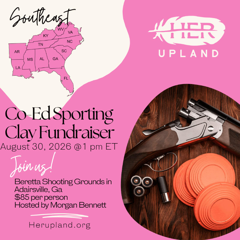 A co-ed sporting clay fundraiser is advertised with a shotgun and clay targets in the foreground and a map of the southeastern United States in the background.