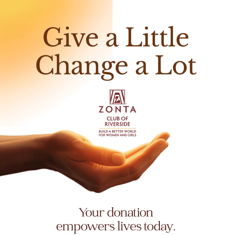 Open hands in the foreground are illuminated against a soft, gradient background with text about giving and empowerment.