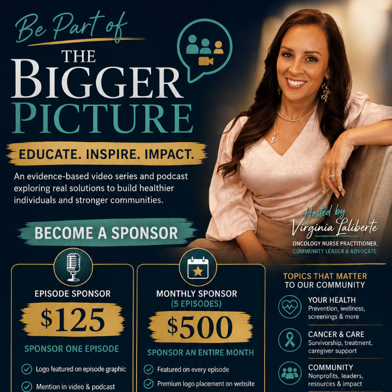 A smiling woman is featured on the right side of the poster, with sponsorship information and community topics listed on the left.