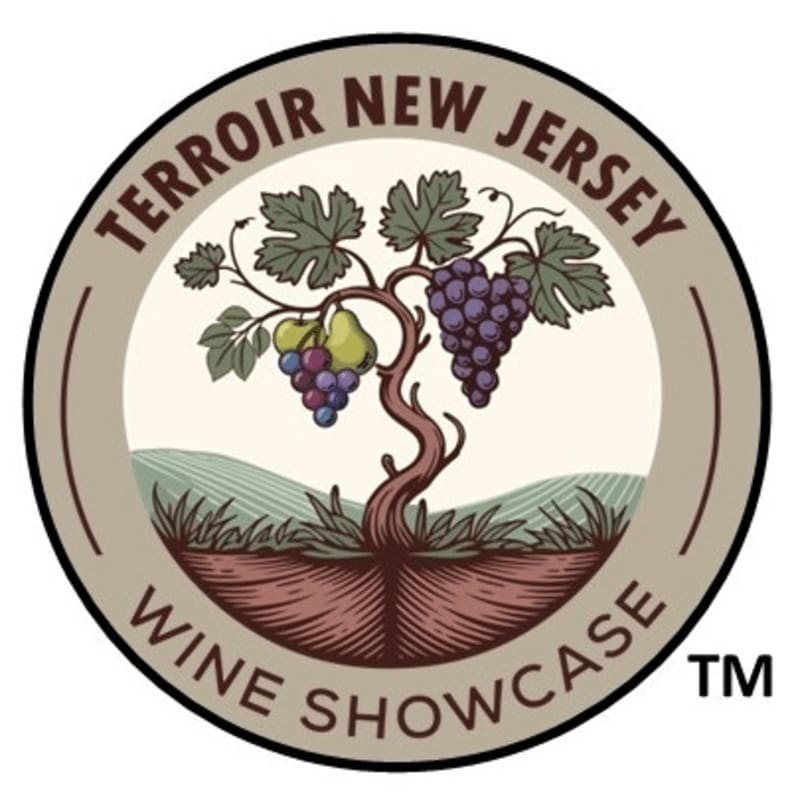 A stylized logo features a grape vine with fruit in the foreground, set against rolling hills and the words "TERROIR NEW JERSEY WINE SHOWCASE" in the background.