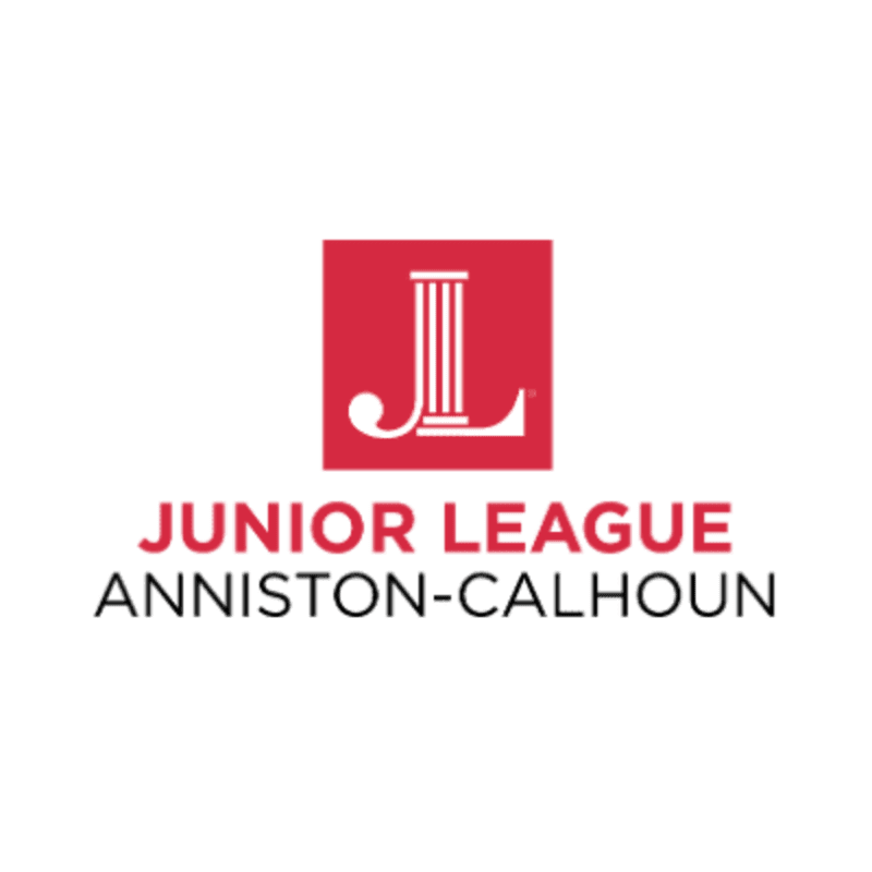 A red square with a stylized "JL" logo sits above the text "JUNIOR LEAGUE ANNISTON-CALHOUN" on a white background.