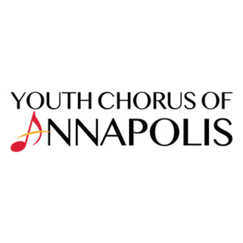 A red musical note with a yellow accent sits to the left of the black text "YOUTH CHORUS OF ANNAPOLIS" on a white background.