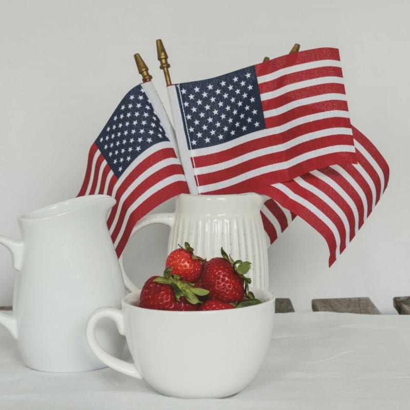 a cup of tea with a flag