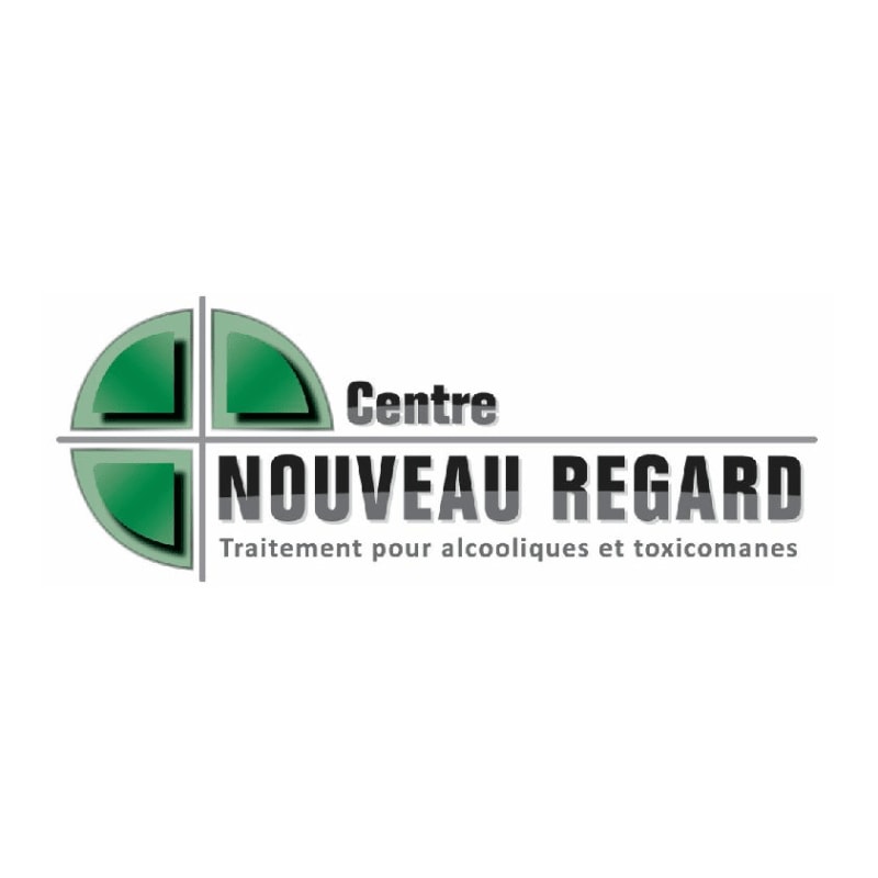 A green circular logo divided into four quadrants is on the left, with the text "Centre NOUVEAU REGARD Traitement pour alcooliques et toxicomanes" to its right, all on a white background.
