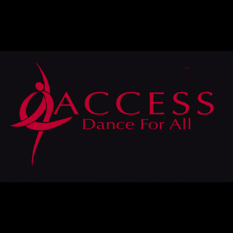 A red stylized dancer and the words "ACCESS Dance For All" are displayed on a black background.