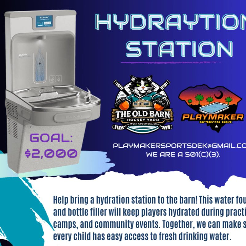 A silver hydration station with a $2,000 goal is featured in the foreground against a dark blue background with event logos and text.