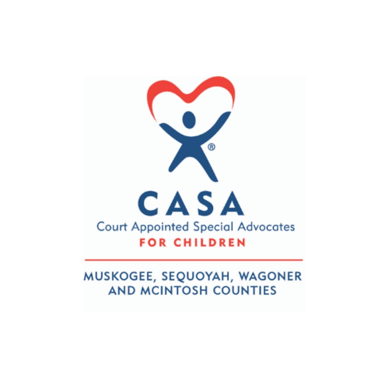 A logo with a stylized figure holding a heart above the text "CASA Court Appointed Special Advocates FOR CHILDREN" and a list of counties is displayed on a white background.