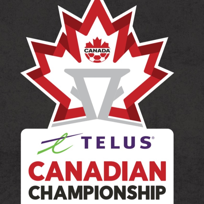 A red and white Canadian maple leaf logo with the word "TELUS" and "CANADIAN CHAMPIONSHIP" in the foreground is set against a dark, textured background.
