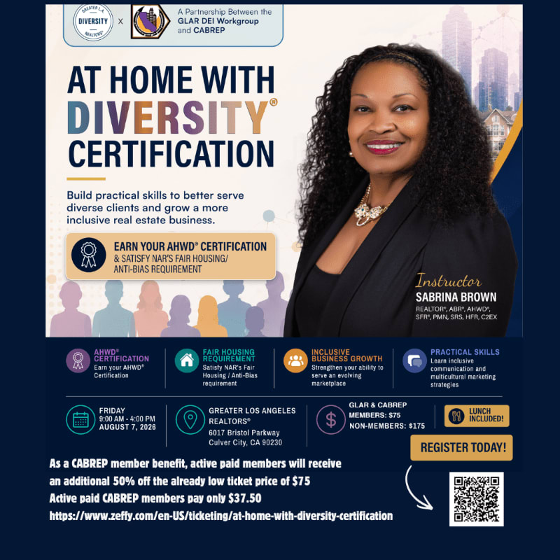A smiling woman in the foreground is featured on a flyer advertising a diversity certification course, with the event details and logos in the background.