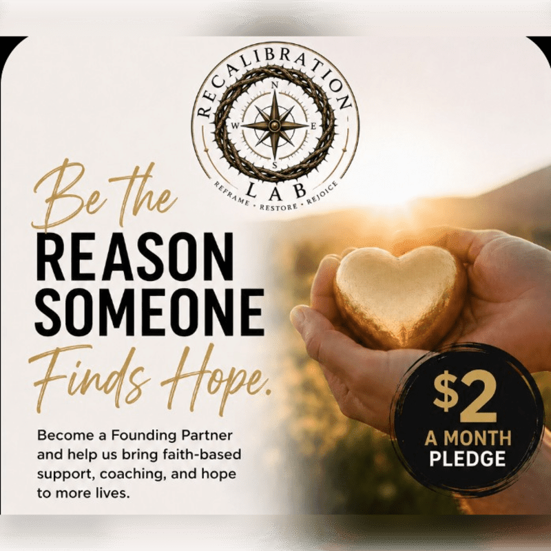 Hands hold a golden heart in the foreground, with a compass logo and inspirational text on the left, set against a sunlit, hazy background.