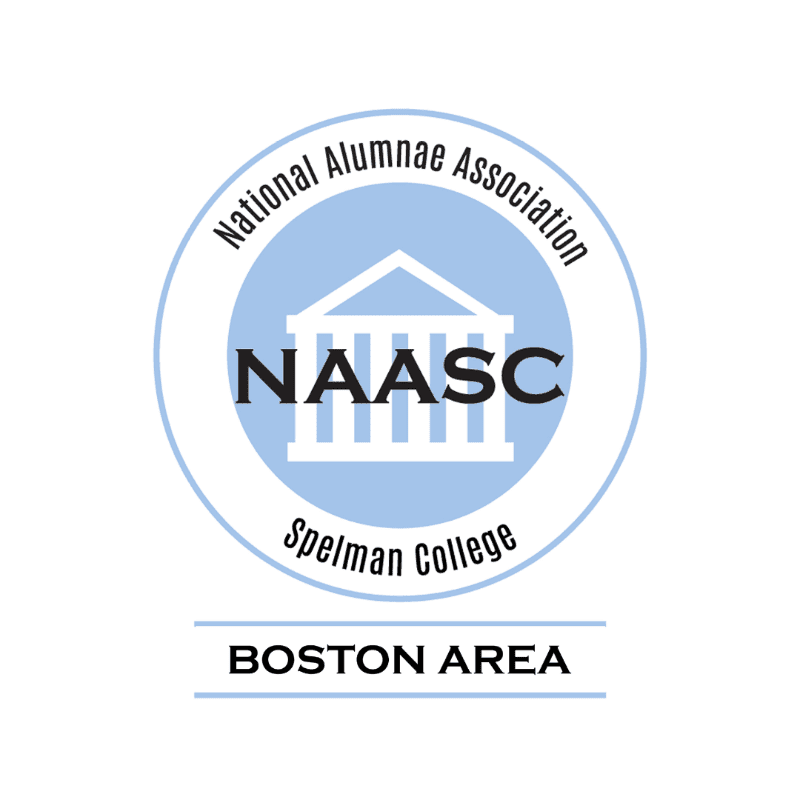 A circular logo with "NAASC" in large letters over a white building with columns is in the foreground, while "BOSTON AREA" is written below in a rectangular box in the background.