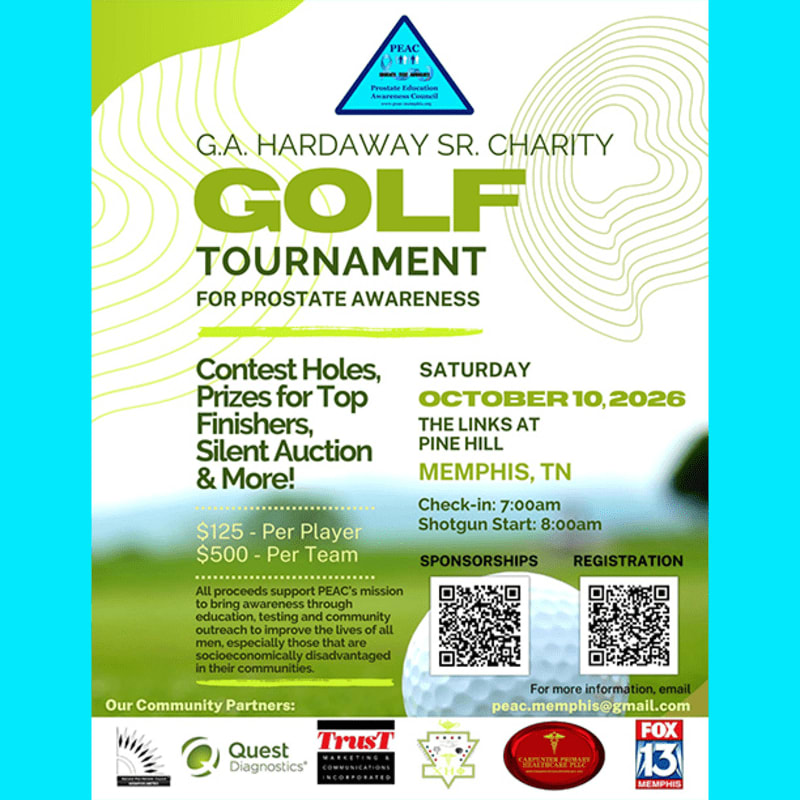 A golf tournament flyer with a golf ball and QR codes in the foreground and a green, wavy background.