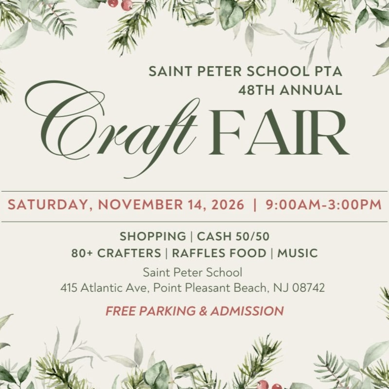 A festive craft fair announcement with floral accents in the foreground and event details in the background.